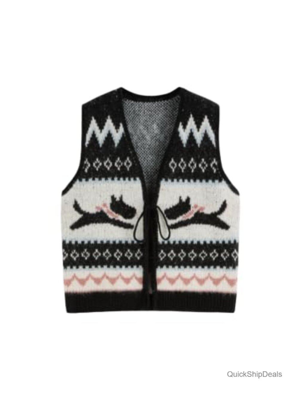 Tie Front Sweater Vest Sleeveless V Neck Knit Top